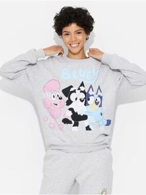 Hybrid Apparel Grey Bluey Graphic Crewneck Sweatshirt with Pink & Blue Accents